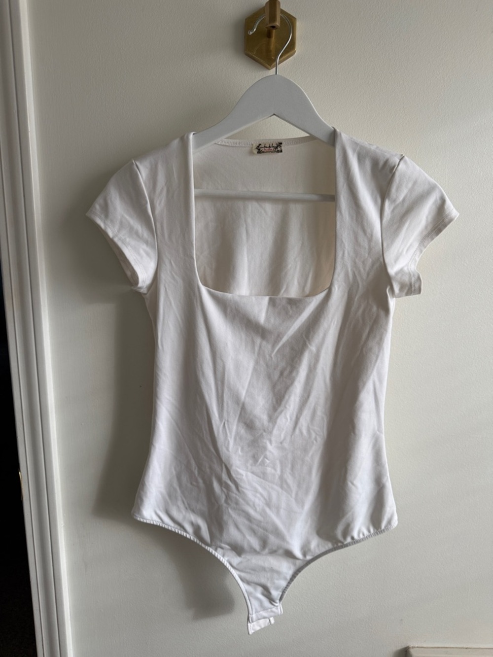 Free People White Square-Neck Short Sleeve Bodysuit